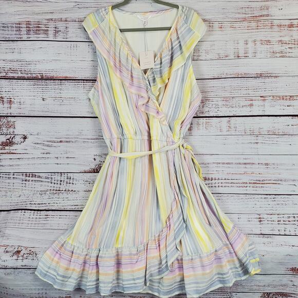 Lauren Conrad Pastel Rainbow Multicolor Faux Wrap Dress Plus Size 2XL NWT - Picture 2 of 14